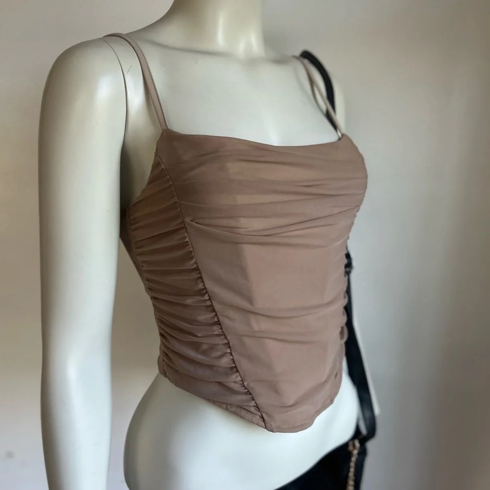 Elegant Tan Ruched Women's Top SHEIN new small - Picture 1 of 3